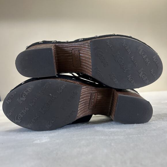 Korks Evah Clog Chunky Wood Block Heel Black Suede Leather Studded Strap Y2K 7.5 - Picture 12 of 13